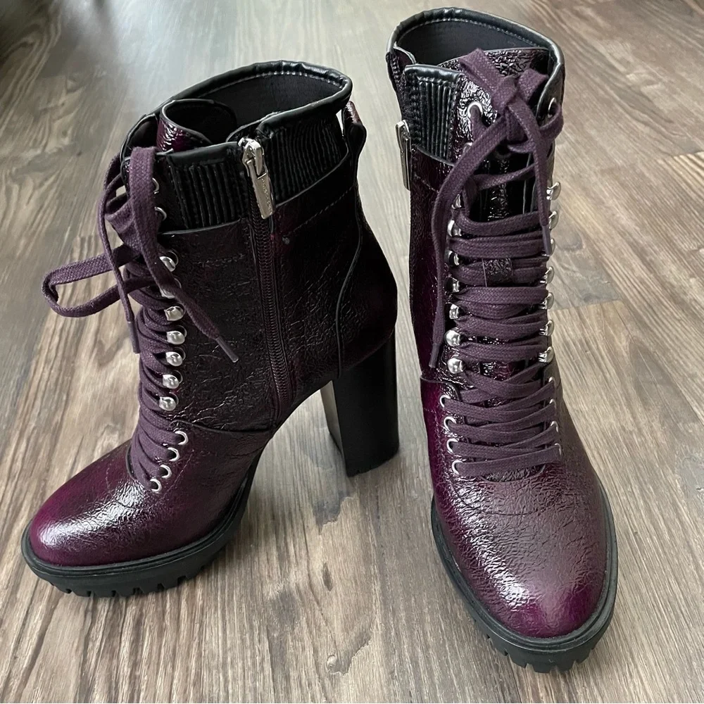 Vince Camuto NEW Deep Plum Colored Platform Ermania Combat Boots - Picture 2 of 14